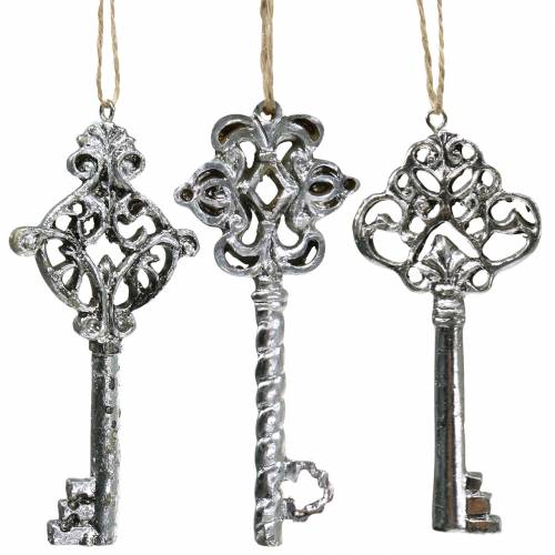 Deco nøgle til at hænge antik sølv 10cm 3 stk