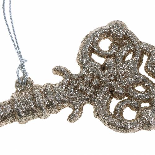 Floristik24 Juletrædekorationer nøgle champagne glitter 14,5 cm 12stk