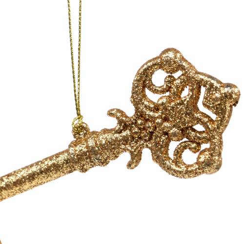 Floristik24 Juletræspynt nøgle guld, glitter 14,5cm 12stk