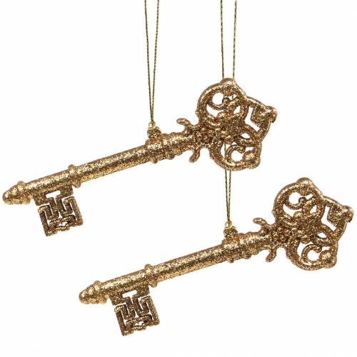 Floristik24 Juletræspynt nøgle guld, glitter 14,5cm 12stk