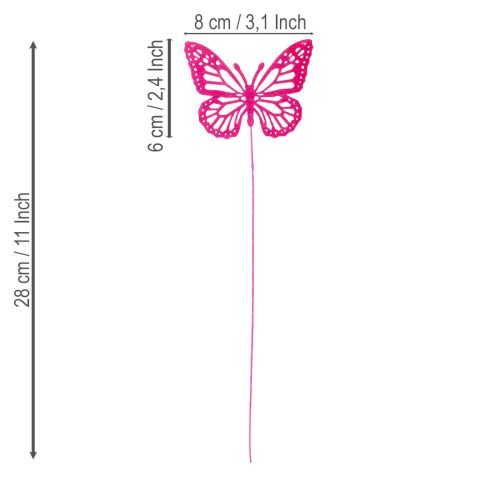 Artikel Dekorative sommerfugle på stilke som fine detaljer til borde og plantekasser, 8 cm, 18 stk.