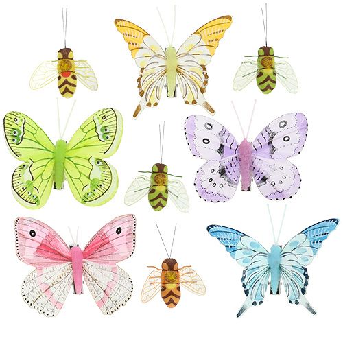 Floristik24 Sommerfugl, bi dekoration på klips 4cm - 8cm 9 stk