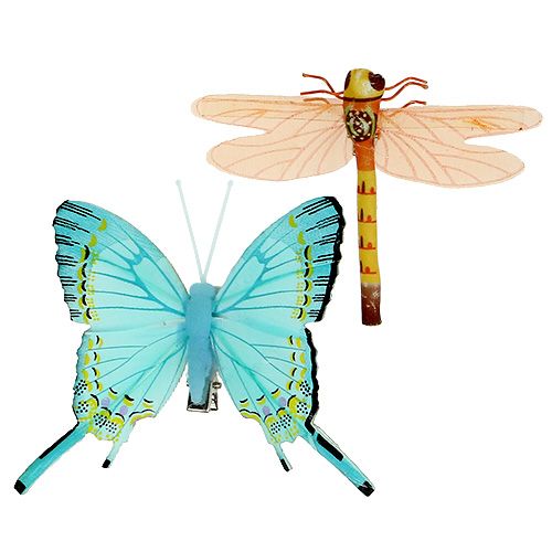 Artikel Sommerfugl og Dragonfly med klip assorteret 6stk