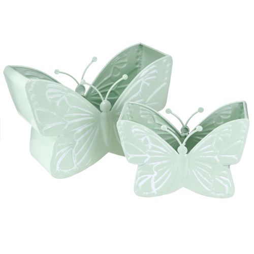 Floristik24 Butterfly Metal Urtepotte Grøn 22,5/30 cm Sæt med 2