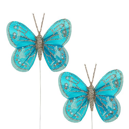 Floristik24 Dekorative sommerfugle turkis med glitter 7 cm 4stk