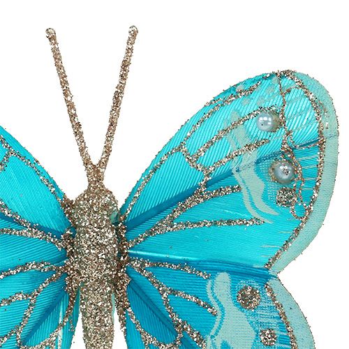 Floristik24 Dekorative sommerfugle turkis med glitter 7 cm 4stk