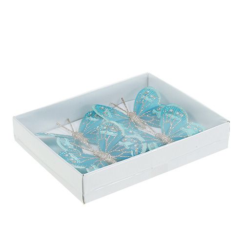 Floristik24 Dekorative sommerfugle turkis med glitter 7 cm 4stk