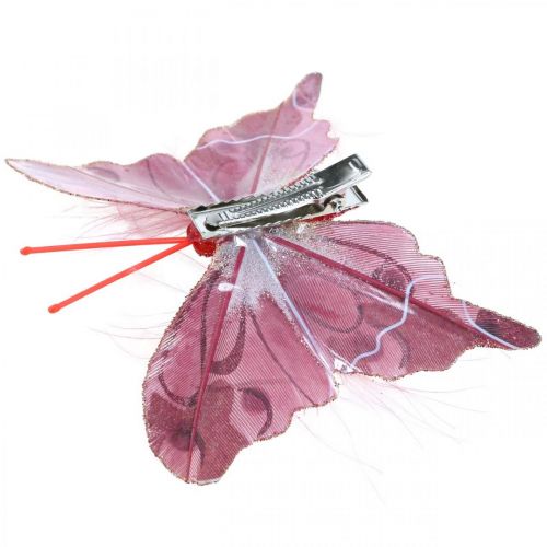 Floristik24 Deco sommerfugle med clips, fjersommerfugle pink 4,5–8 cm 10 stk.