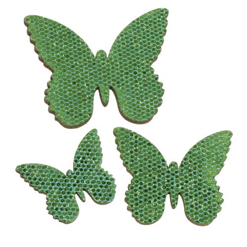 Floristik24 Scatter dekoration sommerfuglegrøn glitter 5/4/3cm 24 stk