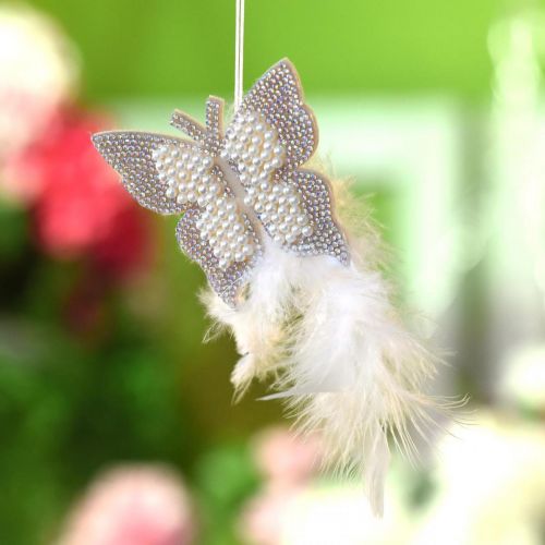 Artikel Filt sommerfugl til ophængning af creme bryllupsdekoration 16 cm