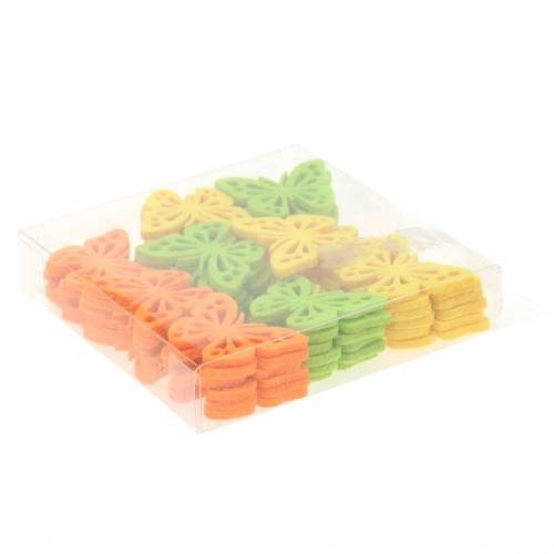 Floristik24 Filt sommerfuglbord dekoration gulgrøn orange assorteret 3,5x4,5 cm 54 stk