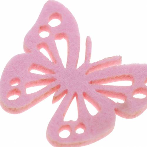 Floristik24 Filt sommerfuglbord dekoration lyserød hvid lyserød assorteret 3,5x4,5 cm 54p