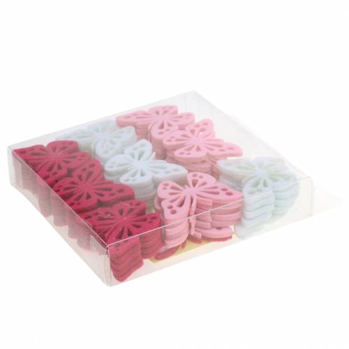Floristik24 Filt sommerfuglbord dekoration lyserød hvid lyserød assorteret 3,5x4,5 cm 54p