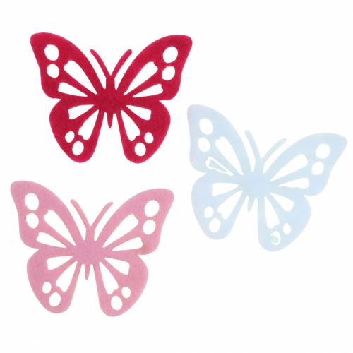 Floristik24 Filt sommerfuglbord dekoration lyserød hvid lyserød assorteret 3,5x4,5 cm 54p