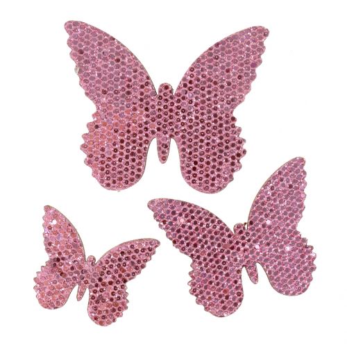 Artikel Sprededekoration sommerfugl pink-glitter 5/4 / 3 cm 24stk