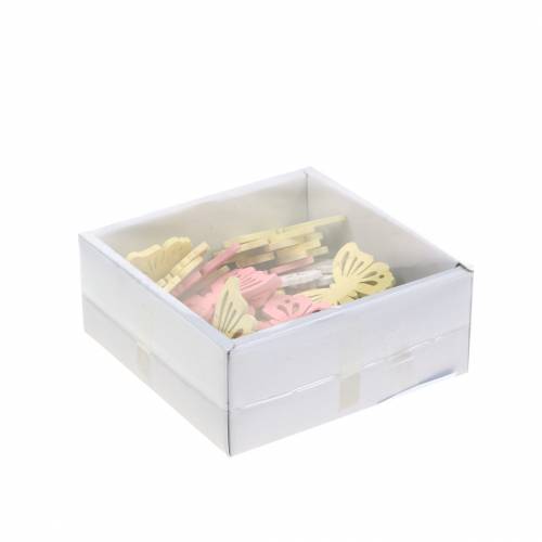 Floristik24 Spredt sommerfugl hvid, gul, pink sorteret træ 5 cm 40p