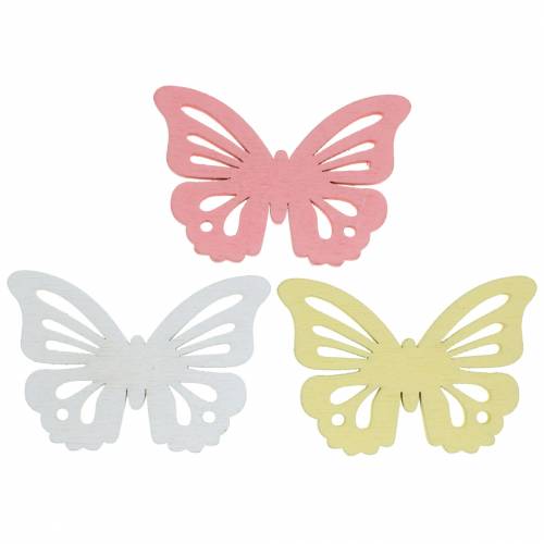 Floristik24 Spredt sommerfugl hvid, gul, pink sorteret træ 5 cm 40p