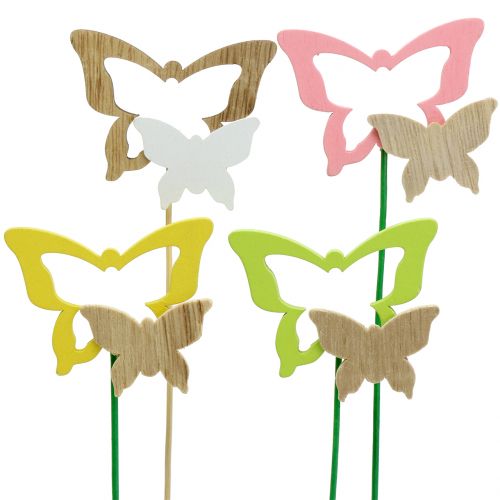 Floristik24 Dekorativ plug sommerfugl assorterede farver H24cm 24 stk