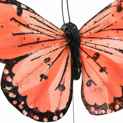 Artikel Fjer sommerfugl med tråd farve laks og lilla 10cm 12 p