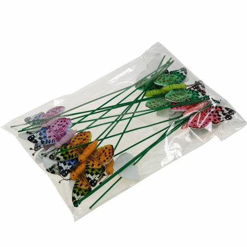 Artikel Dekorativ sommerfugl på pind blomsterprop forårsdekoration 16 stk
