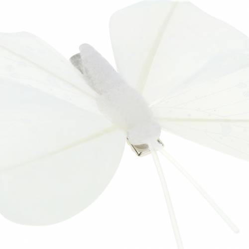 Floristik24 Fjer sommerfugl på klip hvid 7-8cm 8stk