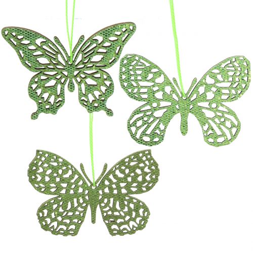 Artikel Dekorativt hængende sommerfuglgrøn glitter 8cm 12stk