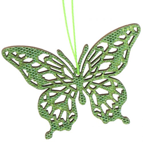 Artikel Dekorativ bøjle sommerfugl grøn glitter 8cm 12 stk