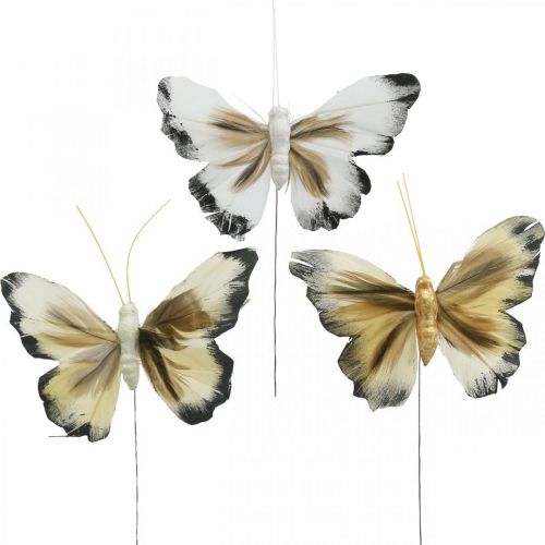 Floristik24 Deco sommerfugl, forårsdekoration, møl på tråd brun, gul, hvid 6×9cm 12stk