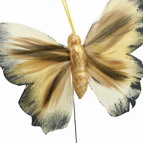 Artikel Deco sommerfugl, forårsdekoration, møl på tråd brun, gul, hvid 6×9cm 12stk