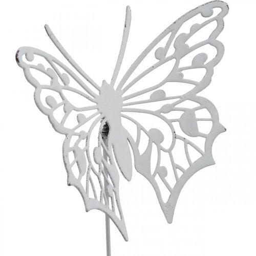 Floristik24 Blomsterstik sommerfugl, havedekoration metal, plantestik shabby chic hvid, sølv L51cm 3 stk.