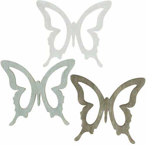 Artikel Sommerfugl 4cm spredt dekoration træ brun/lys grå/hvid 72 stk