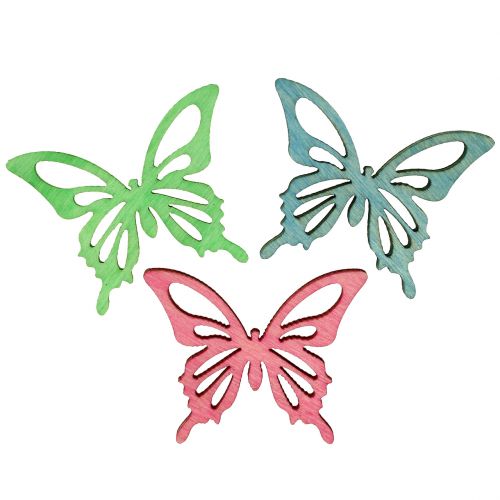 Floristik24 Sommerfugle Mix Træ Pink, Grøn, Blå 4cm 72 stk