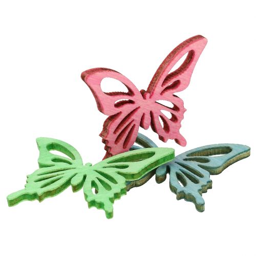 Floristik24 Sommerfugle Mix Træ Pink, Grøn, Blå 4cm 72 stk