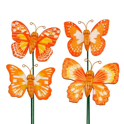 Floristik24 Dekorativ stik sommerfugl orange 6,5 cm 24stk