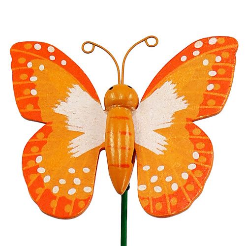 Artikel Dekorativ stik sommerfugl orange 6,5 cm 24stk