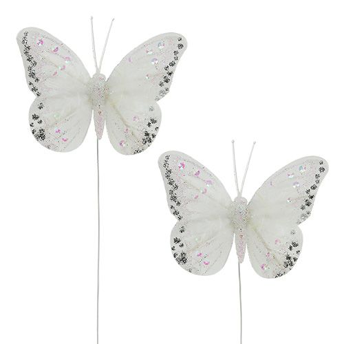 Floristik24 Sommerfugle hvide 8 cm med glimmer 6stk