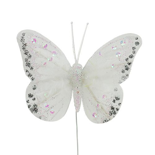 Floristik24 Sommerfugle hvide 8 cm med glimmer 6stk