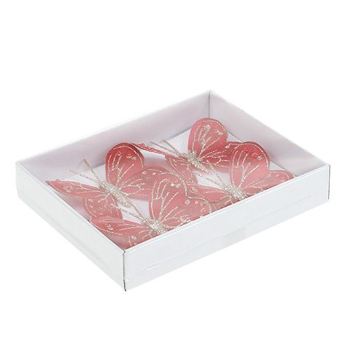 Floristik24 Sommerfugle 7 cm rød, glimmer 4stk