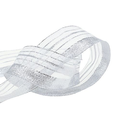 Floristik24 Smykkebånd med lurex-striber sølv 40mm 20m