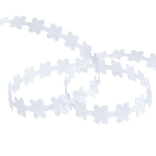 Artikel Dekorativt bånd hvid med blomst 1cm 20m