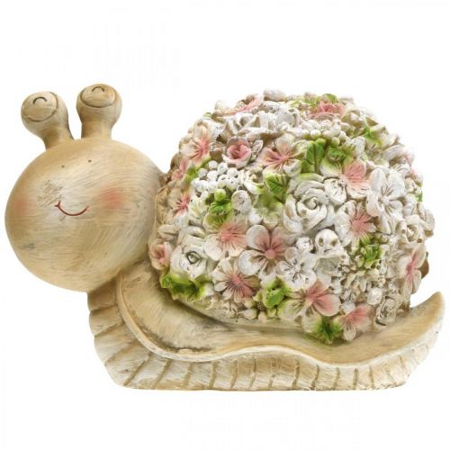 Floristik24 Snegl med blomsterdekoration, havedyr, pyntesnegl, sommerdekoration brun/pink/grøn H13,5cm L19cm