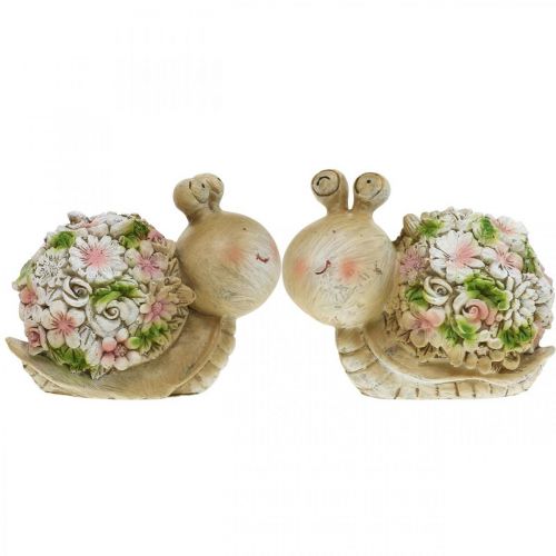 Floristik24 Snegl med blomster sommerdekoration havesnegle brun/pink/grøn 9,5 cm sæt med 2 stk.