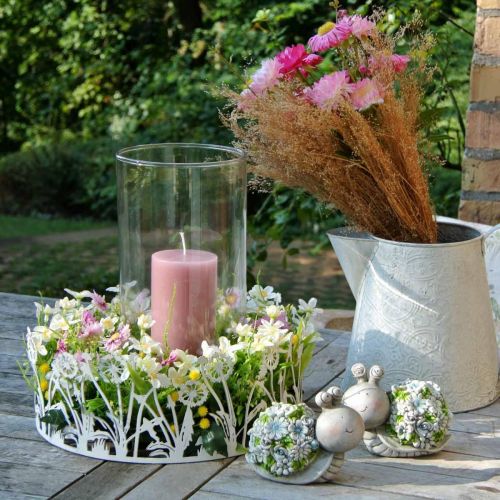 Floristik24 Snegle med blomster sommerdekoration borddekoration grå/blå/grøn 9,5 cm sæt med 2 stk.