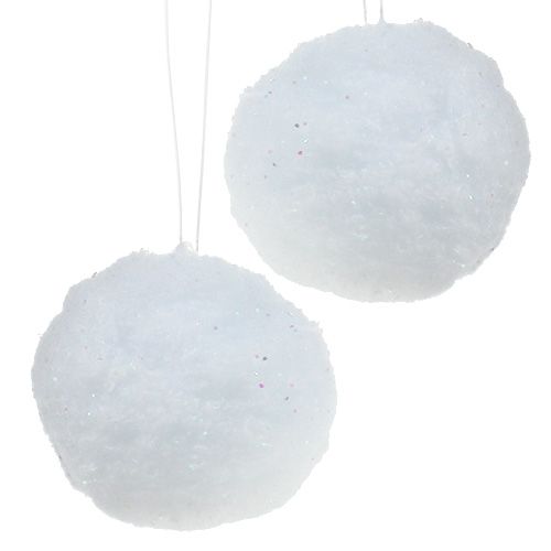 Floristik24 Snowball til ophæng med glimmer Ø10cm 4stk