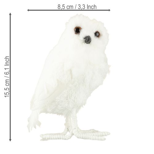 Artikel Sneugle dekorativ ugle hvid med pels og fjer 15,5 cm 2 stk.
