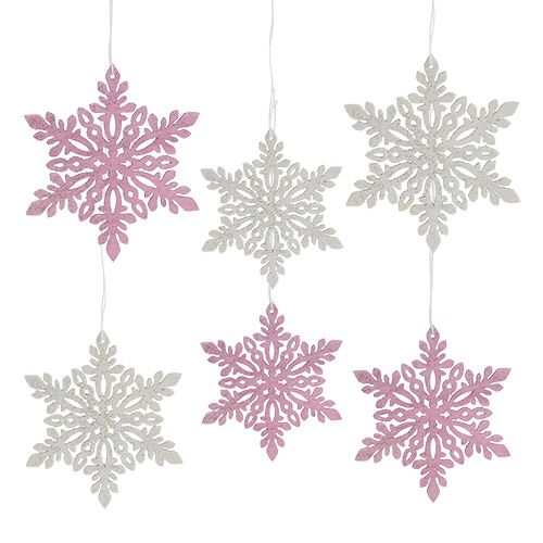 Snefnug træ 8-12cm pink/hvid 12stk.