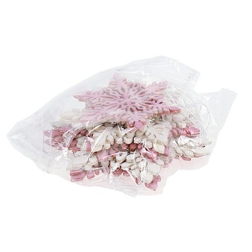 Artikel Snefnug træ 8-12cm pink/hvid 12stk.