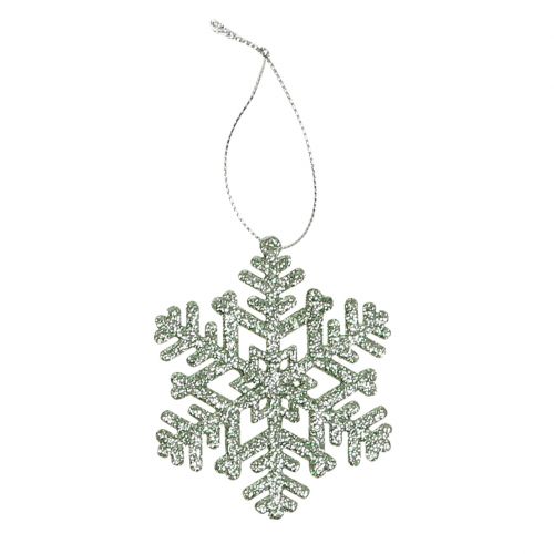 Floristik24 Snowflake Ø8cm myntgrøn med glitter 12stk