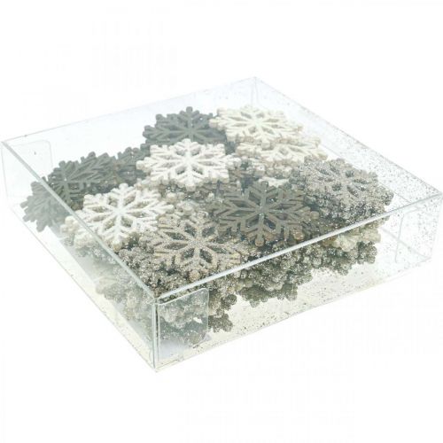 Floristik24 Snefnug natur, hvid glimmerblanding Ø4cm 72 stk