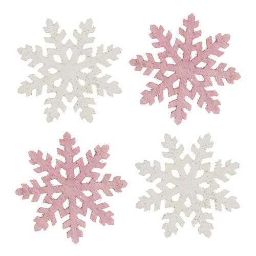 Snefnug 4cm pink/hvid med glitter 72stk